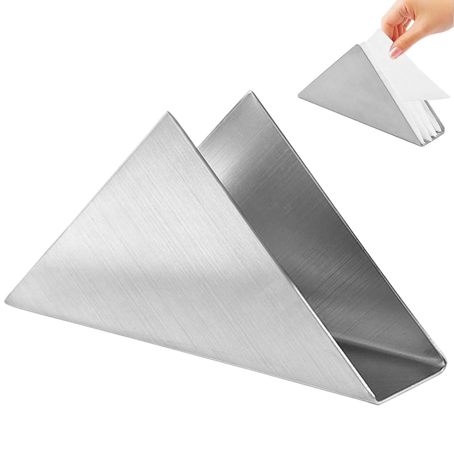 Triangular Napkin Holder, Stainless Steel Napkin Holder for Kitchen Countertops, Dining Tables, Picnic Tables (Silver)
